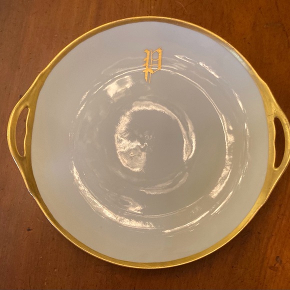 Bavaria Other - Antique art deco round porcelain serving/dressing table platter gloss white/gold